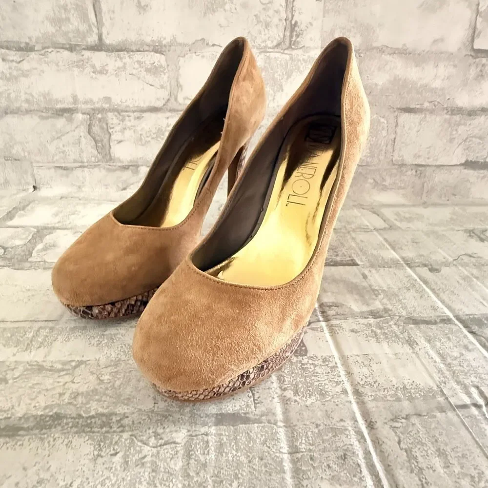 Via Neroli Beige Suede Leather High Heel Platform Snake Print Stiletto Pumps 5.5